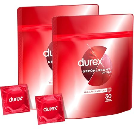 Durex Gefühlsecht Ultra Kondome – Extra dünne Spitze & mit Silikongleitgel befeuchtet – 60er Pack (2 x 30 Stück)