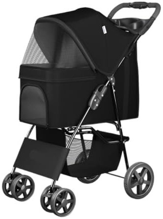 Haustier-Kinderwagen Hundewagen Hund Kinderwagen Faltbarer Hunde-Kinderwagen Mit Rad, Faltbarer Katzen-Hunde-Kinderwagen Mit Aufbewahrungskorb Für Kleine Und Mittelgroße Hunde Katzenwagen Hundebuggy(B