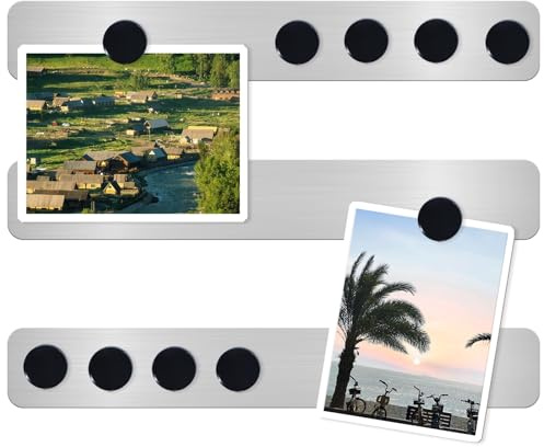 DUJEQM Magnettafel Memotafel, 30.77x3.77cm Magnetstreifen Selbstklebend Pinnwand Magnetisch Magnetleiste Magnetwand, Edelstahl Memoboard Magnetboard mit 10 Schwarz Magnete für Büro Dokumente, 3 Stück