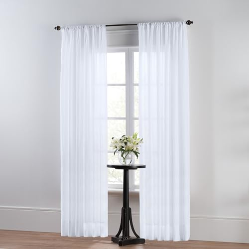 SmartSheer Thermoregulating Semi-Sheer Curtains – Energy-Saving Privacy Panels with UV Light Deflection, Heat & Cold Insulation (White, 108L X 59W, Pack of 1)