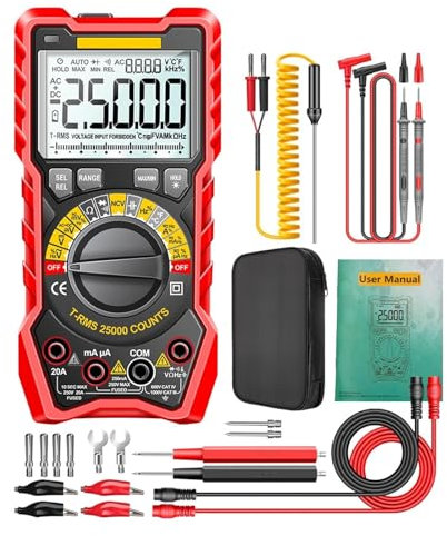 WESLNN Multimètre Industriel De Haute Précision 25000 Comptes Autorange Voiture Multimètre NCV Testeur Intelligent LCR Mètre Multimetro Multitesteur Outils(Red Pro(no Battery))