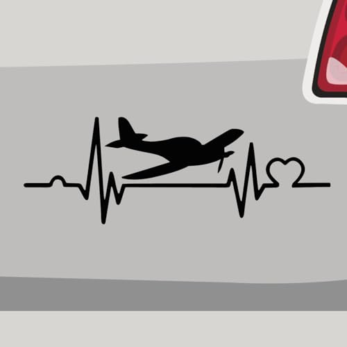 Autoaufkleber - Herzschlag Flugzeug fliegen - Sticker, Aufkleber für Auto, Motorrad, Fahrrad, Laptop, LKW, JDM Decal Racing (14x5cm | Weiß)