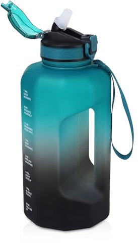 GLEKGLEK 2.2L Water Bottles Large with Time Markings, BPA Free Drinking Jug for Outdoor Sports, Hiking, Riding, and Gift Giving (Green Black)
