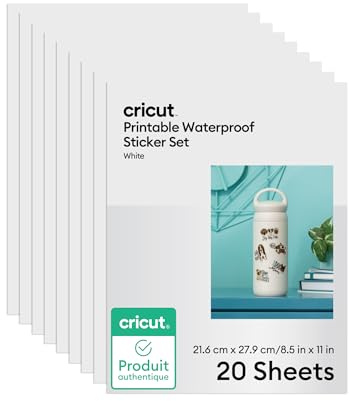 Cricut Waterproof Sticker Paper (20 White Sheets, 8.5x11), Printable Stickers For Inkjet Printer - Works with Joy Xtra, Explore, & Maker Machines