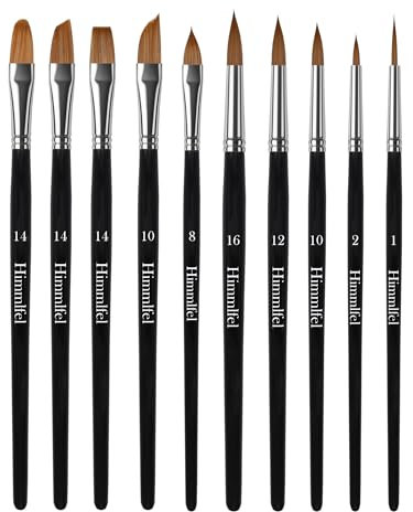 Himmlfel 10 Stück Pinsel Inklusive runde Spitze, Filbert, schräg, flach, Rigger, Katzenzunge und Dolch Pinseltypen, für viele Malbedürfnisse, für Acryl, Aquarell, Öl und Gouache Malerei