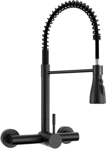 APPASO Wasserhahn Wandmontage (15cm Lochabstand) | Schwarz Matt armatur küche 3 Strahlarten & 360° drehbar - Mischbatterie Hoch gebogen für Küche Hochdruck 45cm Höhe
