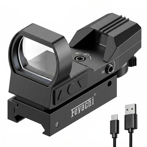 Feyachi Red Dot Visier wiederaufladbar Rot/Grün Zielfernrohr | RS-27 Leuchtpunktvisier mit 4 Reticles unt 5 Helligkeit für 20mm/22mm Picatinny-Schienen. Ideal für Outdoor Jagd & Softair