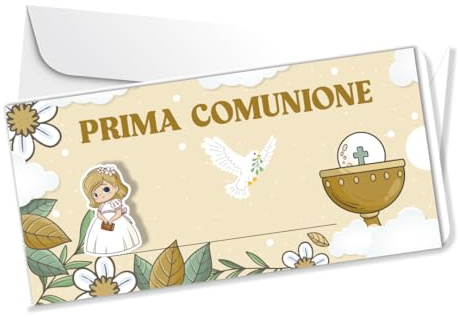 Biglietto Prima Comunione con Busta e Portasoldi, Design Floreale con Calice, Decorazione Religiosa