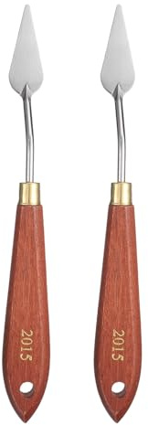 QUARKZMAN 2pcs Couteaux à Peinture Outil Peinture 1.57 x 0.67 Lame En Acier Inoxydable En Forme Larme 6.3 Longueur Spatula Couteaux à Peinture Avec Trou Poignée En Hêtre Rouge/Argent