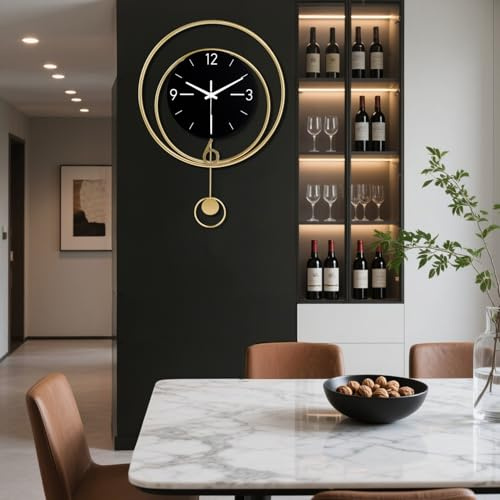 Gilacco Dekorative Wanduhr, leise, nicht tickend, hochwertig, Quarz, batteriebetrieben mit Pendel, große Wanduhr für Wohnzimmer, Küche, Zuhause, Badezimmer, Schlafzimmer, Wanddekoration, 40 x 50 cm