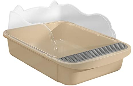 MFMEXUL Premium Pet Cat Toilet Sandbox for Clean Indoor Living, 48x37x20cm Khaki