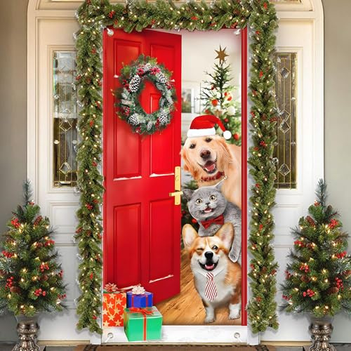 Weihnachten Tür Abdeckung Dekoration,Weihnachten Hund Tür Hängen Banner | 200 x 90 cm Weihnachten Tür Hängen Banner Hintergrund, für Indoor Outdoor Weihnachtsfeier Deko