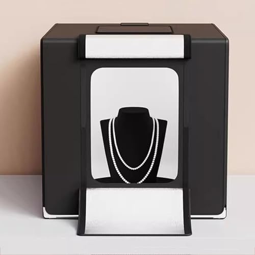 Photo Studio Light Box, 80x80cm Portable Folding Photography Lightbox, with LED Lights Dimmable, Black/White Backdrops, for Miniature Small Product, Jewelry Electronics