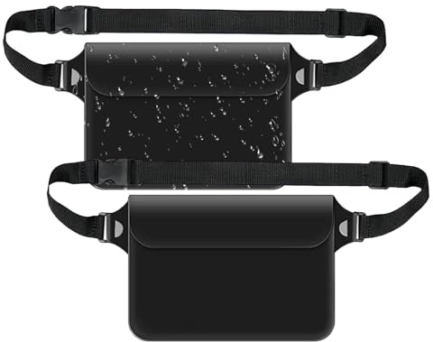Galenecx 2 Pezzi PVC Custodia Impermeabile, Borse Impermeabili con Cintura Regolabile, Schermo Tattile Trasparente Borsa Impermeabile, per Spiaggia Nuoto, Canottaggio, Pesca, Escursioni (Nero)