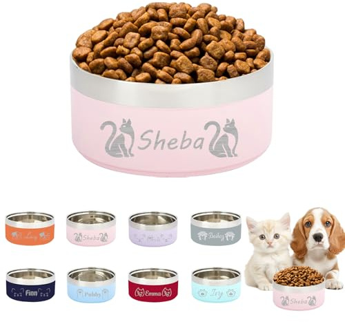 Gamelles Personnalisées pour Chiens et Chats avec Nom, Gamelles Personnalisé pour Animaux de Compagnie, Bassin Antidérapantes en Acier Inoxydable pour Chat/Chien, Cadeaux pour Animaux - Rose