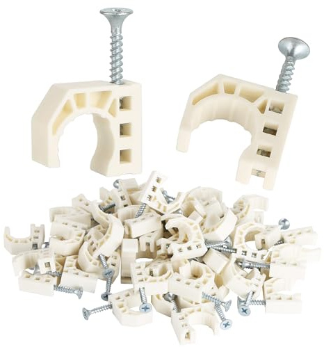 50 Pack 1/2 Half Clamps J-Hook with Screws, PEX Clips J-Clamp for Tubing Pipe Support J-Clips Tubing Fastener, Tube Talons for PEX, Copper, CPVC Tubing Connections, White