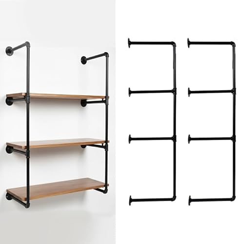 HBLYJS 4-Tier Industrial Pipe Shelving Bracket System, Black Iron Wall Mount, DIY Rustic Farmhouse Style Storage Rack Brackets (No Planks)