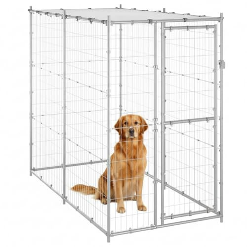 Gecheer Outdoor-Hundezwinger mit Dach Verzinkter Stahl 110x220x180 cm, Hundezwinger Freilaufgehege für große Hunde Garten Camping Outdoor150800
