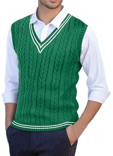 Generisch Jersey para hombre, sin mangas, cuello en V, chaleco de punto de golf, ajuste cómodo, chaleco de punto clásico, suéter de negocios, informal, para caballero, otoño, invierno, elegante