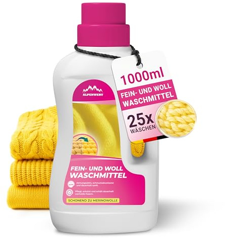 ALPENWERT Lessive pour laine 1 l – Lessive spéciale pour laine et linge délicat – Nettoyage doux pour laine mérinos, cachemire et tricot – Maintient les fibres douces, protège la forme et la couleur