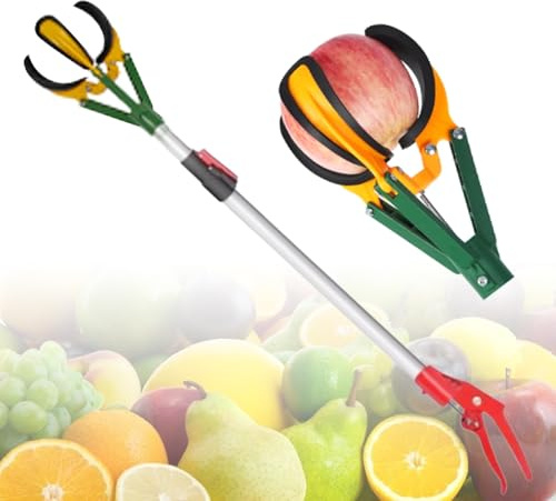 Palo para recoger fruta, Recogedor de frutas telescópico 99 a 150 cm, con cubierta antideslizante, ideal for peras, naranjas, albaricoques, limas y nectarinas