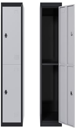 Casier Vestiaire Metallique Armoire Exterieur Verrouillable 2 Compartiments avec Ventilation 188 x 51 x 10 cm, Armoire de Rangement Sécurisée pour Entreprises, Écoles, Salles de Sport et Bureaux