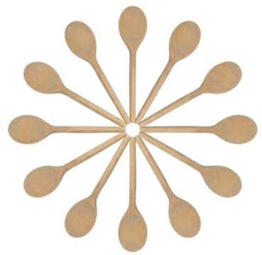 BICB 10 Inch (25cm) Wooden Spoons Set of 12 – Premium Natural Beechwood Mixing Spoons for Cooking, Baking & Stirring – Durable, Heat Resistant & Safe for Non-Stick Cookware