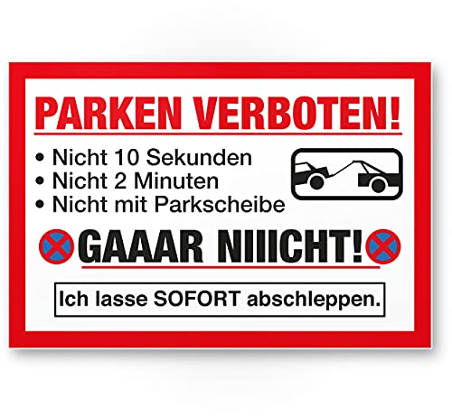 Komma Security Parken Verboten Schild Lustig 30 x 20 cm Parkverbotsschild Privatparkplatz - Verbotsschild Hinweisschild Parkplatz freihalten - Parkverbot Schild Warnhinweis abgeschleppt
