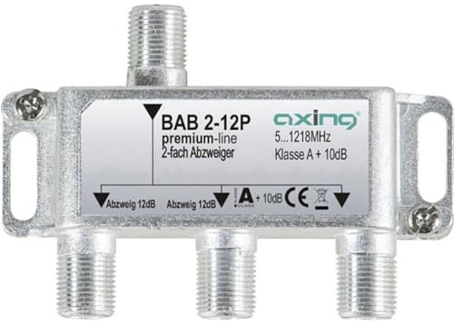 Axing BAB 2-12P 2-Fach Abzweiger 12dB Kabelfernsehen CATV Multimedia DVB-T2 Klasse A+, 10dB, 5-1218 MHz Metall