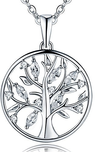 JO WISDOM Collar Colgante Arbol de la vida Familia Plata de ley 925 Cristales 3A Circonita Piedra natal de Abril Mujer Joyería