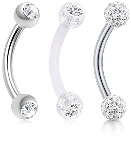 MODRSA 16G Curved Barbell Piercing Rook Helix Piercing Augenbrauen Bauchnabel Piercing Ring Lippenpiercing 3 Stück