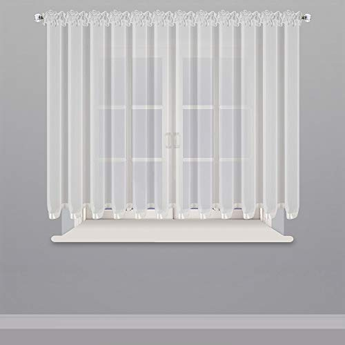 FKL DESIGN Home Deco Balkongardine - Vorhang - Gardine aus Voile mit Kräuselband - Schlafzimmer Wohnzimmer Kinderzimmer - Weich Fallende Gardine Modern - (150 x 400 cm) - Weiß, LB-80