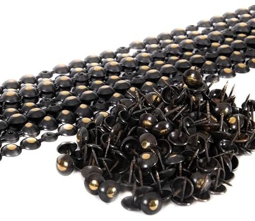 10 strisce di chiodi tappezzeria + 180 chiodi, lente in ferro, bronzo rinascimentale, Ø 11 mm, chiodi a nastro