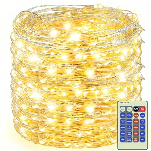 500LED Fairy Lights Twinkle String Light Plug in, 164ft Bendable Silver Copper Wire Firefly Lights, 12Modes with Timer Remote, Warm White Decor for Indoor Outdoor Room Wedding Party Christmas