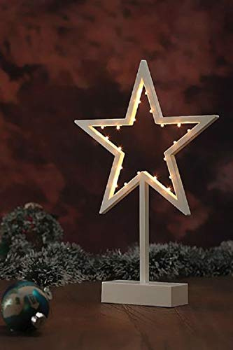 Gravidus Weihnachtsstern LED beleuchtet – Weißer Deko Stern mit Standfuß, Weihnachtsdeko für Fensterbank, 20 warmweiße LEDs, batteriebetrieben, Innenbeleuchtung