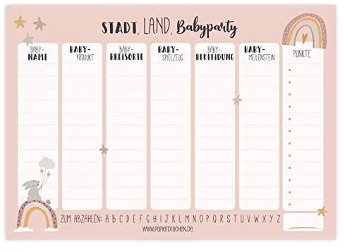 Papierdrachen Spielblock für Erwachsene - Stadt-Land-Babyparty - Spielidee für Babyshower für Mädchen - It's a Girl - jeweils 50 Blatt auf hochwertigem Papier - DIN A4