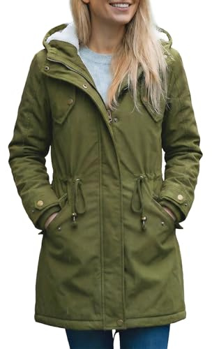 YYNUDA Vinterkappa dam varm parkas mellanlång vinterjacka jacka med huva tjock pälsjacka med huva plus storlek, #337 Grön, M