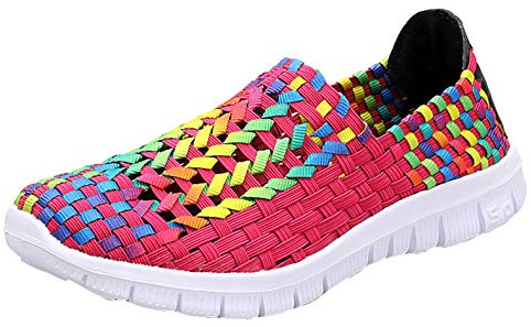 Icegrey Basket de Mode Femme élastique Chaussures de Course Pantoufles Tissées Rouge multicolore 36 EU