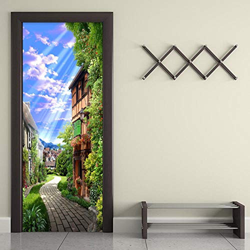 YQLKD 3D Türfolie Europäische Straßenlandschaft Fototapete Türaufkleber Umweltfreundliche 3D-Wandmalereien