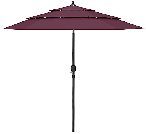 vidaXL Sonnenschirm mit Aluminium-Mast 3-lagig Ampelschirm Gartenschirm Marktschirm Strandschirm Kurbelschirm Schirm Terrasse Garten Bordeauxrot 2,5m