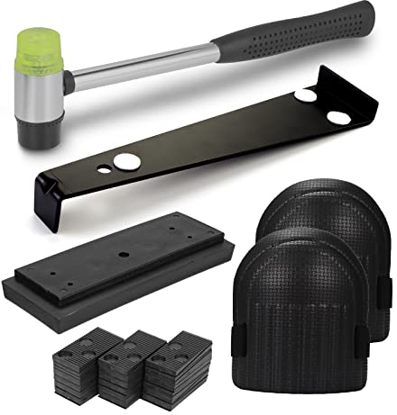 Fippy Vinylboden Verlegeset, 45 tlg. Laminatfußboden Verlegeset Kit inkl. 40 Montagekeile, Schlagklotz, Zugstange, Doppelseitiger Hammer, Schaum Kniepolster
