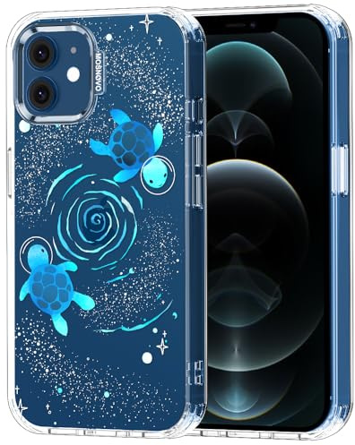 MOSNOVO Case for iPhone 12 & iPhone 12 Pro, [Buffertech 6.6ft Military-Grade Drop Protection] [Anti Peel Off Tech] Clear TPU Bumper Phone Case Cover Design - Space Turtle