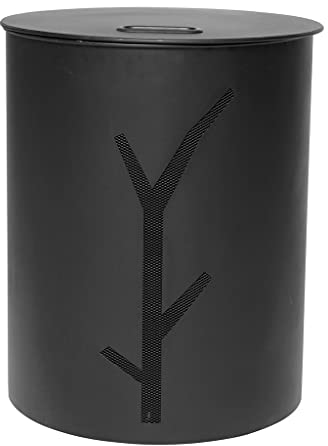 RUECAB - Boite à granules, Coffre granulés de bois, pellets rond pour poêle Seau en métal avec couvercle Corbeille noir sur roulettes Ø38,5 x H50,5cm, 2851