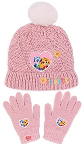 PAW PATROL Pfotenpatrouillenhut und Handschuhe Kinder Mädchen rosa gestrickt Winter Mütze