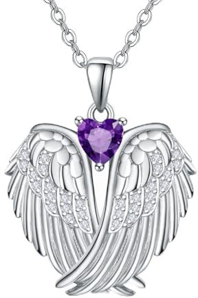 KINGWHYTE Guardian Angel Necklace 925 Sterling Silver Angel Wings Necklace with Heart Zircon Wings Pendant Necklace Guardian Angel Jewerlly Gifts for Women
