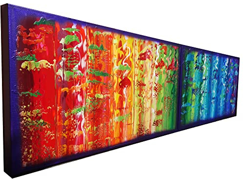 Regenbogen Abstract A575 - Lange Acrylbilder - modernes Design - Abstrakte farbenfrohe Gemälde - original handgemalte Leinwand Bilder - Diptychon Malerei von Ksavera