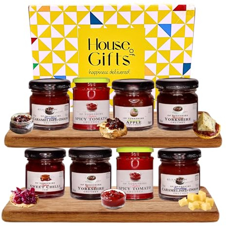 Chutney Hamper Gift Set Compliment for Cheese Hampers including 8 jars of pate including Spicy Tomato, Caremalised Onion, Yorkshire, Apple, & Sweet Chili