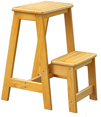 AYVADA Dual-Use-Leiterhocker aus Kiefernholz, 2 Stufen, rutschfeste Trittstufe, Trittleiterhocker, Hocker zum Wechseln der Schuhe, faltbar, hohe Leiter, für Zuhause, Garten, Küche, Werkzeug, Treppe