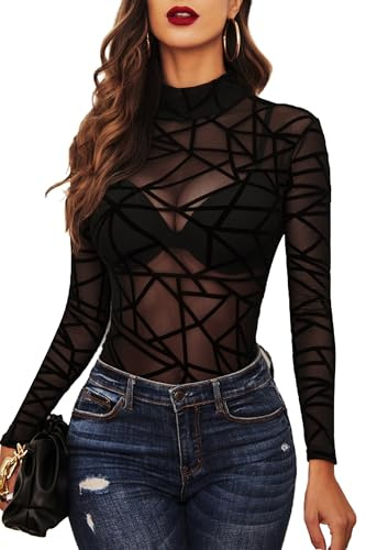 Avidlove Sexy Bodysuit Donna Body da Donna in Pizzo Floreale Trasparente Tinta Unita Sexy Bodysuit Scollatura Alta Donna