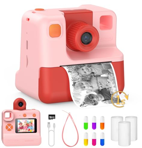 Kinderkamera, 1080P Sofortbildkamera Kinder Digitalkamera, Fotoapparat Kinder mit 32GB Karte, Mädchen Geschenke, Geburtstag Weihnachten Geschenk für Kinder 3-12 Jahren (Rosa)
